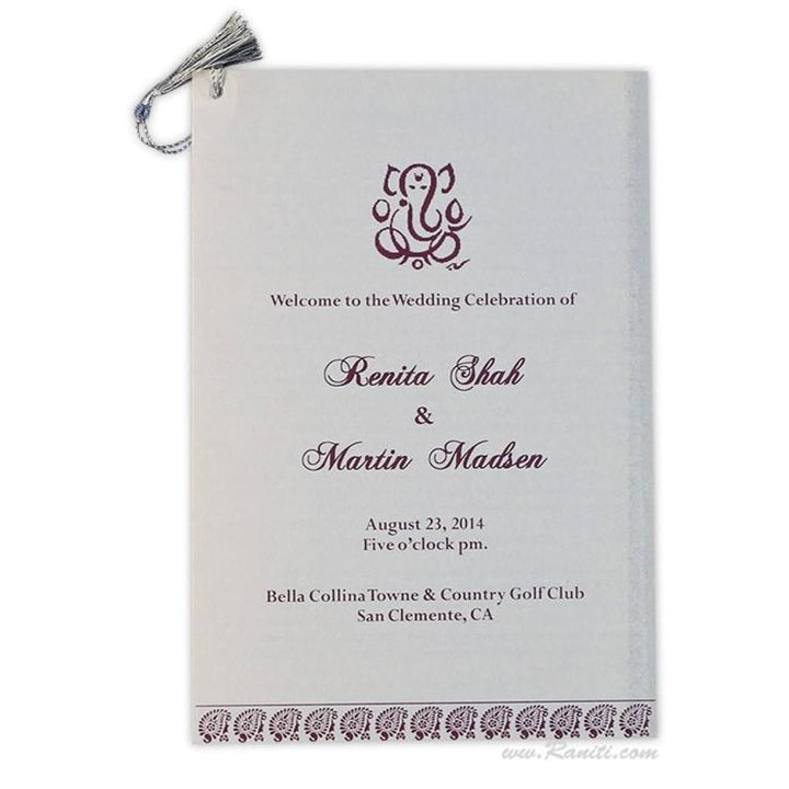 Custom White Hindu Wedding Ceremony Program | Interfaith Wedding Program (Catholic Compatible) | Order of Ceremony Program WP-40 freeshipping - Raniti LLC - Custom Invitations & Stationery