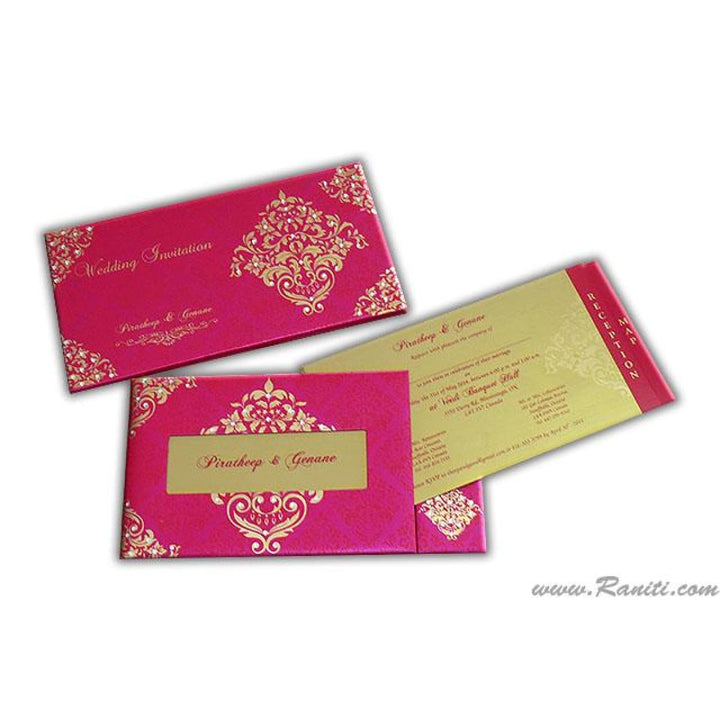 Damask Print Decorative Rhinestones Custom Invitation Heavy Back side Gatefold with Multiple Inserts and Rhinestones | Luxury Custom Invitation Card in Gatefold and Stones AMH-32 freeshipping - Raniti LLC - Custom Invitations & Stationery