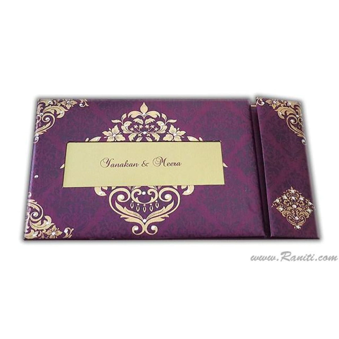 Damask Print Decorative Rhinestones Custom Invitation Heavy Back side Gatefold with Multiple Inserts and Rhinestones | Luxury Custom Invitation Card in Gatefold and Stones AMH-32 freeshipping - Raniti LLC - Custom Invitations & Stationery