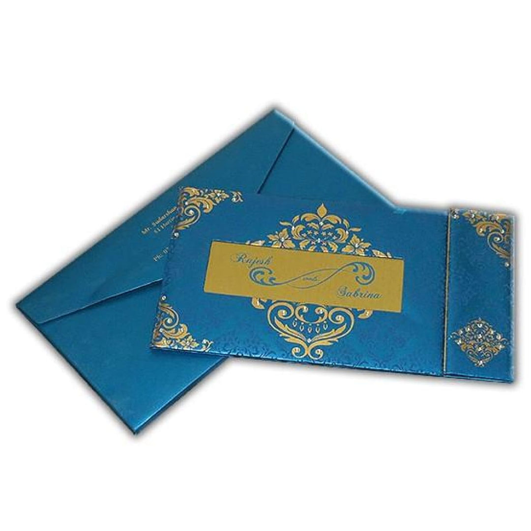 Damask Print Decorative Rhinestones Custom Invitation Heavy Back side Gatefold with Multiple Inserts and Rhinestones | Luxury Custom Invitation Card in Gatefold and Stones AMH-32 freeshipping - Raniti LLC - Custom Invitations & Stationery
