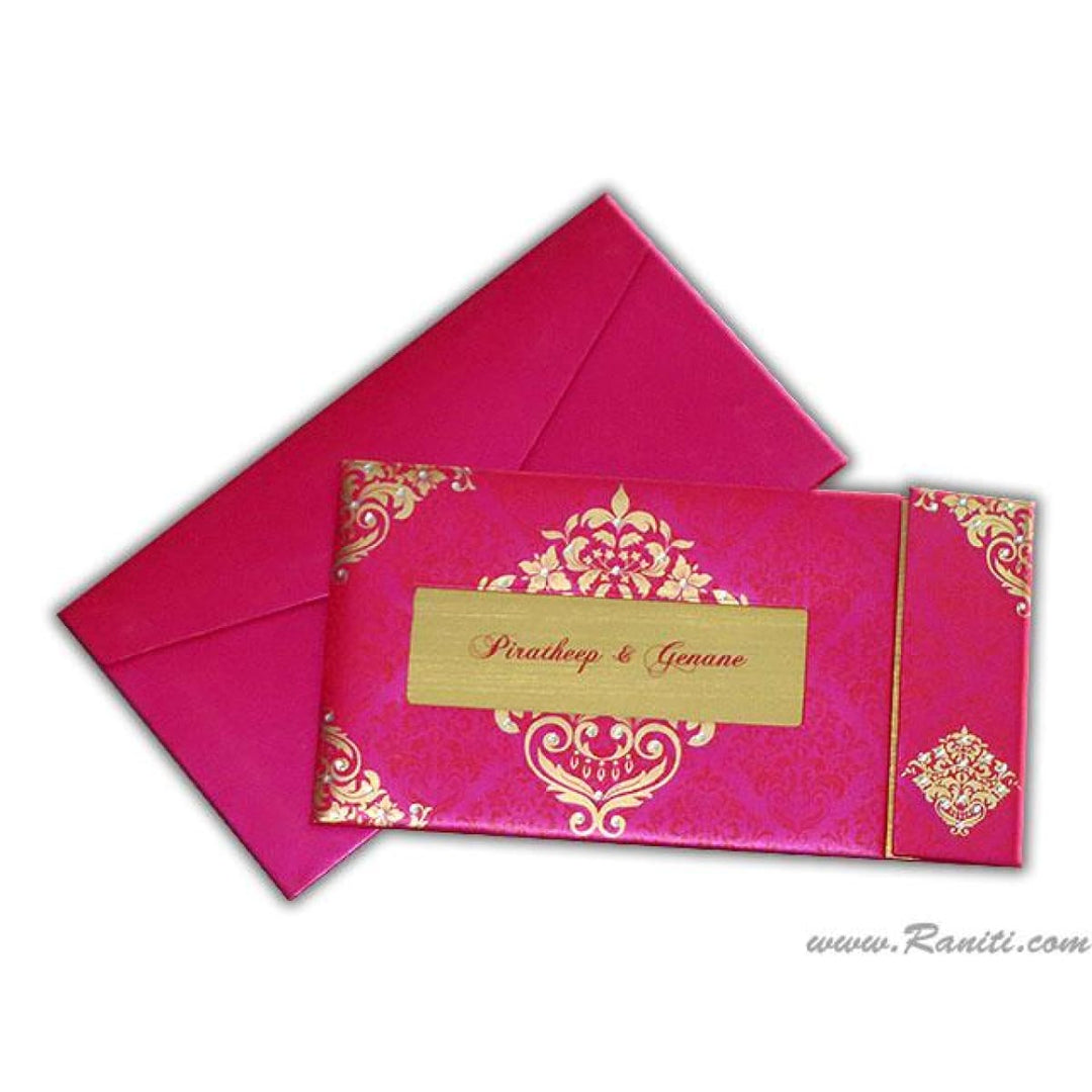 Damask Print Decorative Rhinestones Custom Invitation Heavy Back side Gatefold with Multiple Inserts and Rhinestones | Luxury Custom Invitation Card in Gatefold and Stones AMH-32 freeshipping - Raniti LLC - Custom Invitations & Stationery