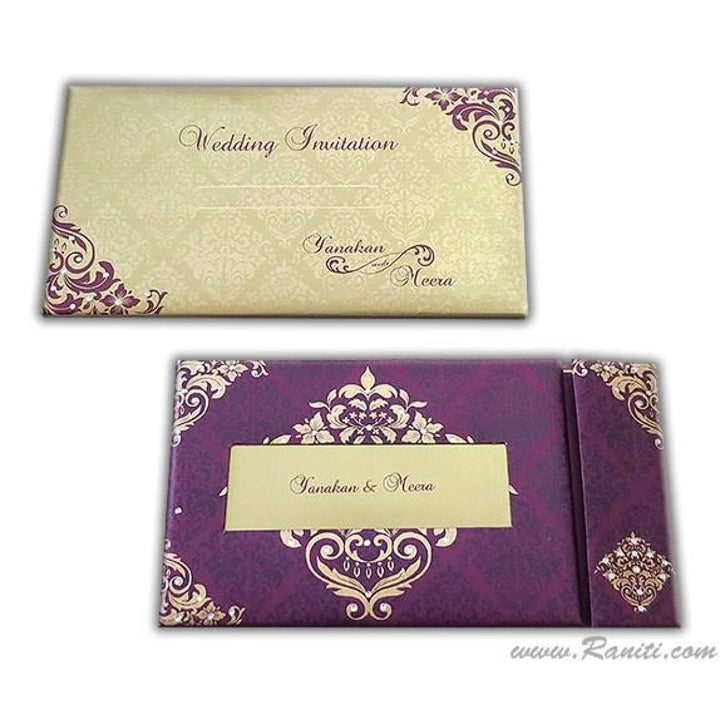 Damask Print Decorative Rhinestones Custom Invitation Heavy Back side Gatefold with Multiple Inserts and Rhinestones | Luxury Custom Invitation Card in Gatefold and Stones AMH-32 freeshipping - Raniti LLC - Custom Invitations & Stationery
