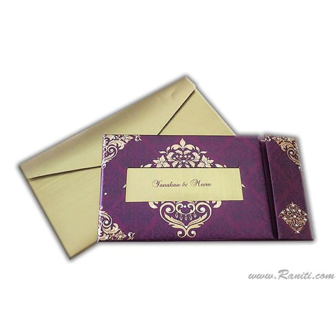 Damask Print Decorative Rhinestones Custom Invitation Heavy Back side Gatefold with Multiple Inserts and Rhinestones | Luxury Custom Invitation Card in Gatefold and Stones AMH-32 freeshipping - Raniti LLC - Custom Invitations & Stationery