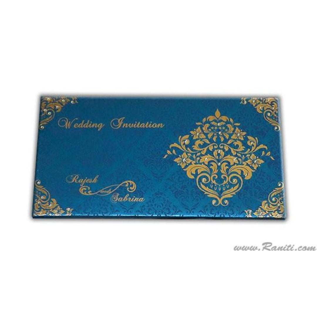 Damask Print Decorative Rhinestones Custom Invitation Heavy Back side Gatefold with Multiple Inserts and Rhinestones | Luxury Custom Invitation Card in Gatefold and Stones AMH-32 freeshipping - Raniti LLC - Custom Invitations & Stationery