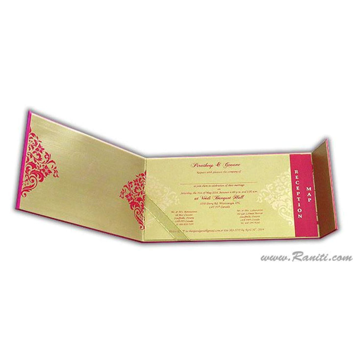 Damask Print Decorative Rhinestones Custom Invitation Heavy Back side Gatefold with Multiple Inserts and Rhinestones | Luxury Custom Invitation Card in Gatefold and Stones AMH-32 freeshipping - Raniti LLC - Custom Invitations & Stationery
