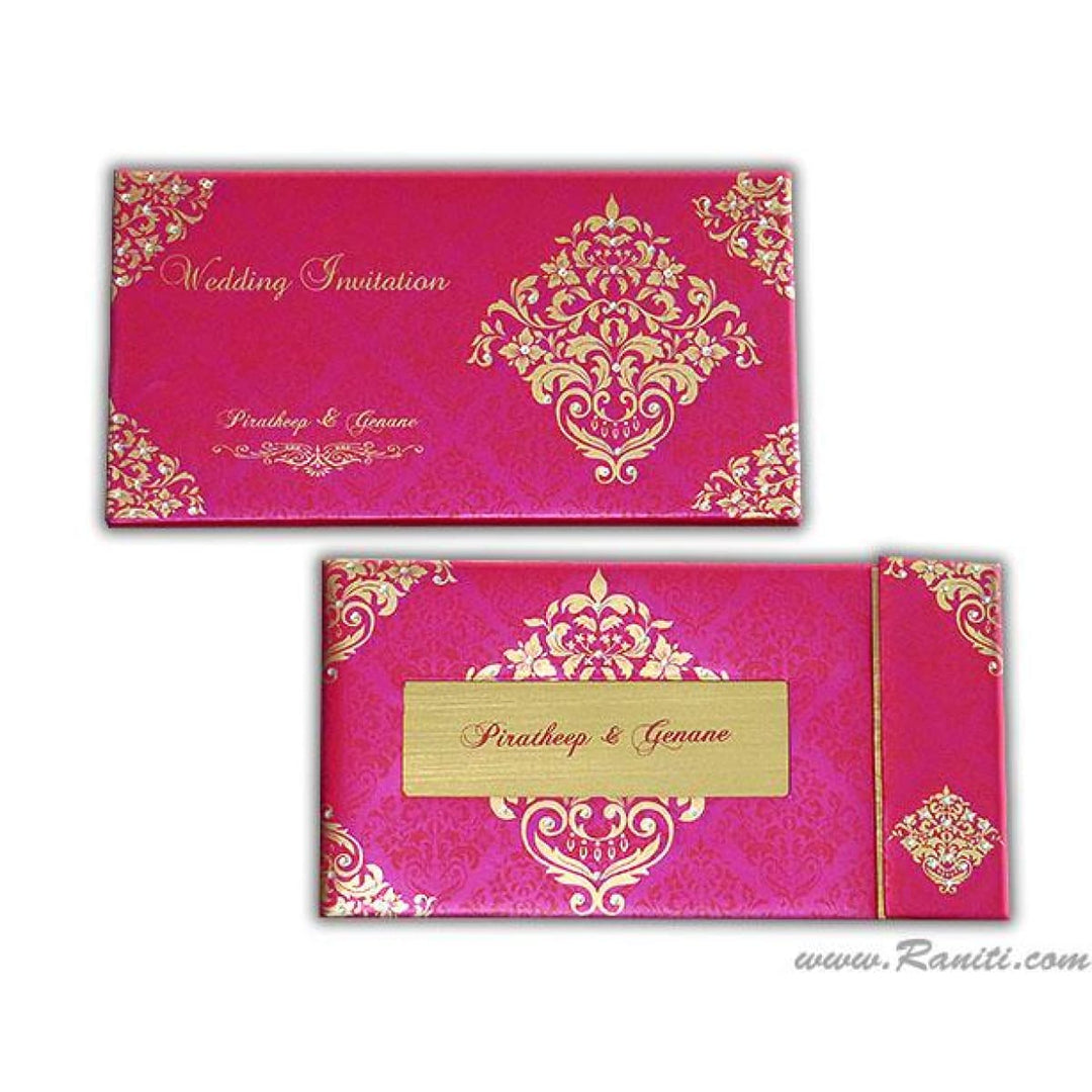 Damask Print Decorative Rhinestones Custom Invitation Heavy Back side Gatefold with Multiple Inserts and Rhinestones | Luxury Custom Invitation Card in Gatefold and Stones AMH-32 freeshipping - Raniti LLC - Custom Invitations & Stationery