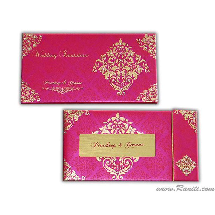 Damask Print Decorative Rhinestones Custom Invitation Heavy Back side Gatefold with Multiple Inserts and Rhinestones | Luxury Custom Invitation Card in Gatefold and Stones AMH-32 freeshipping - Raniti LLC - Custom Invitations & Stationery