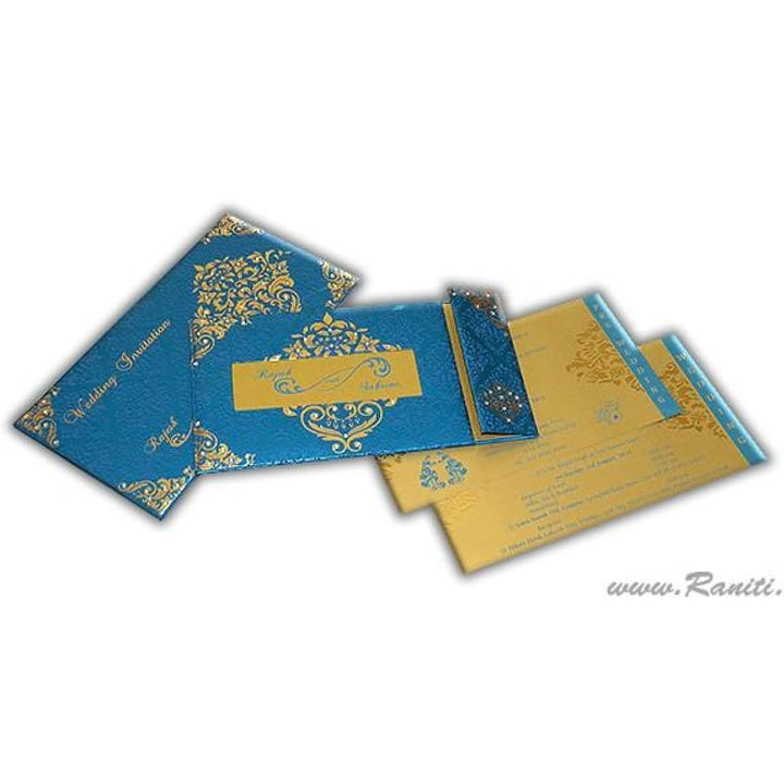 Damask Print Decorative Rhinestones Custom Invitation Heavy Back side Gatefold with Multiple Inserts and Rhinestones | Luxury Custom Invitation Card in Gatefold and Stones AMH-32 freeshipping - Raniti LLC - Custom Invitations & Stationery