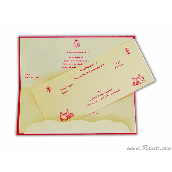 Damask Print Red Satin Royal Luxury Wedding Card AMH-154 | Raniti | royal wedding invitation | custom wedding invites