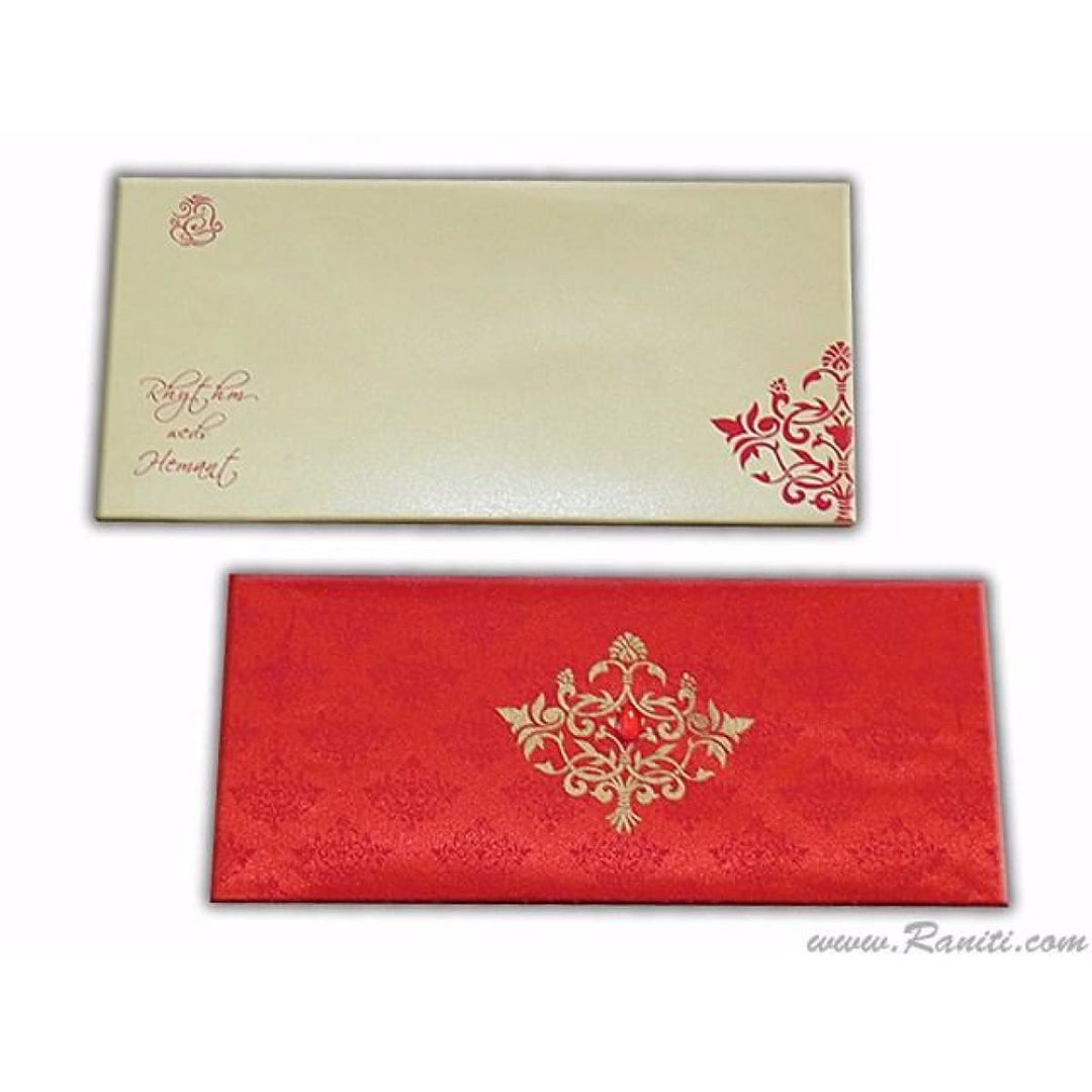 Damask Print Red Satin Royal Luxury Wedding Card AMH-154 | Raniti | indian invitation cards in london | luxury wedding invitation card