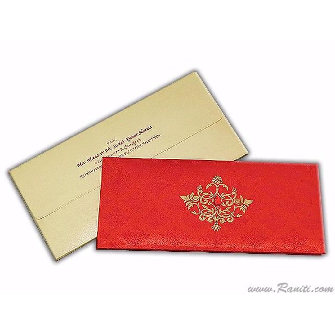 Damask Print Red Satin Royal Luxury Wedding Card AMH-154 | Raniti | red damask fabric | custom wedding cards 