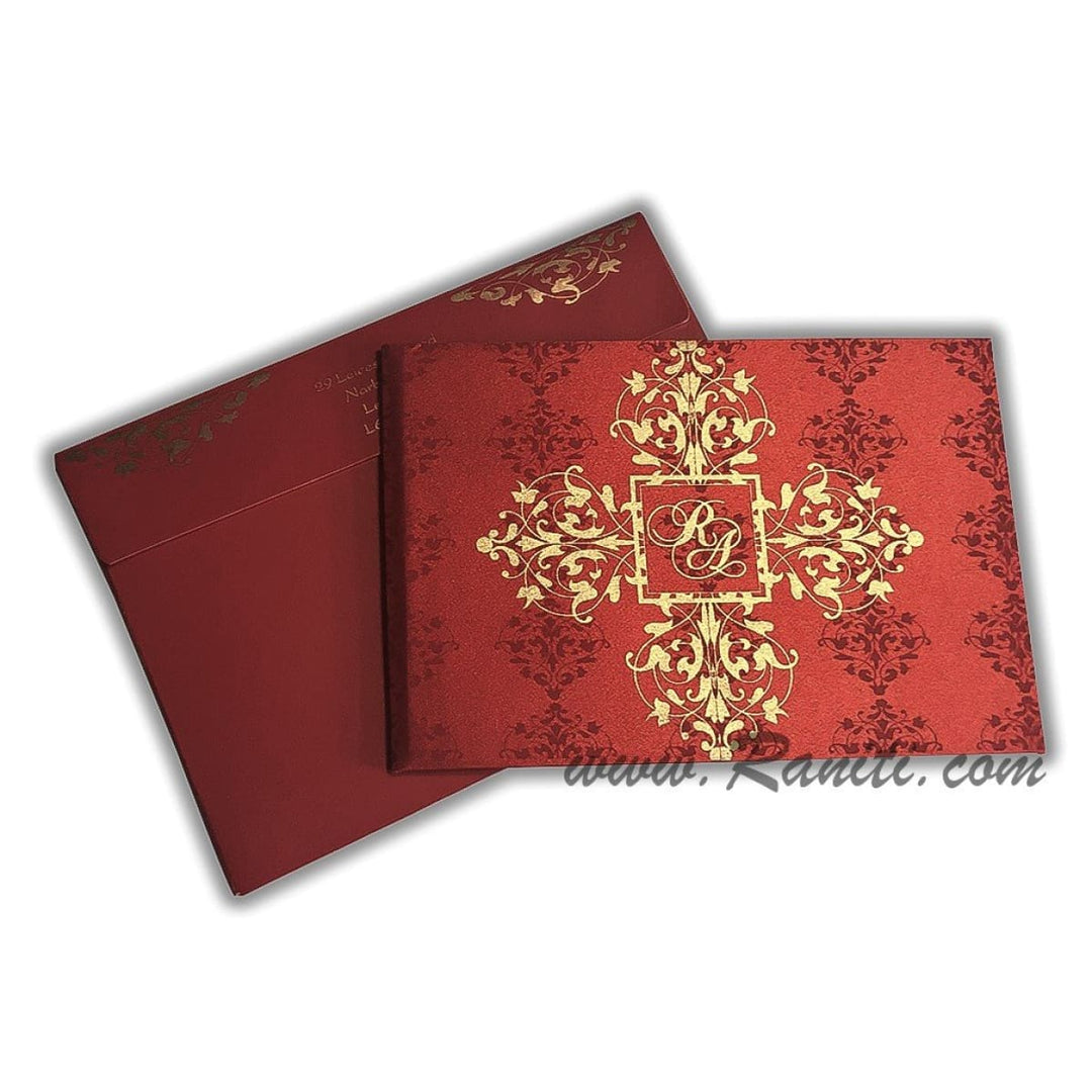 Damask Red Satin Custom Luxury Royal Wedding Invitation AMH-1 | Raniti | luxury wedding cards | custom wedding invitations