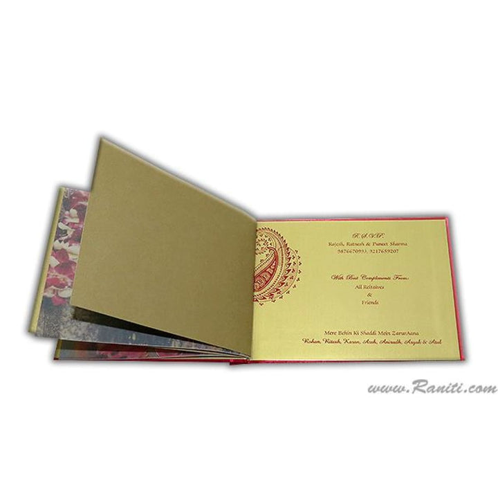 Damask Theme Red Satin Fabric Heavy Back Custom Luxury Royal Wedding Cards with Multiple Inserts AMH-1 freeshipping - Raniti LLC - Custom Invitations & Stationery