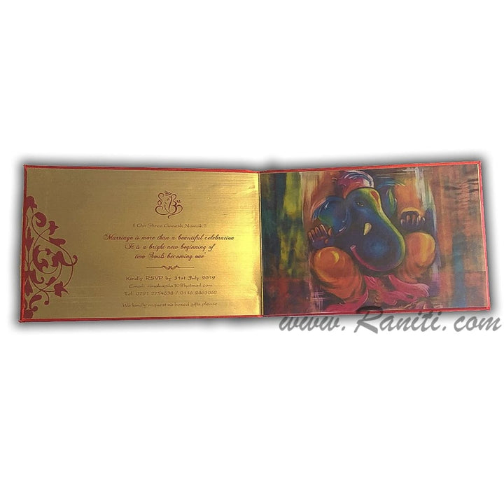 Damask Theme Red Satin Fabric Heavy Back Custom Luxury Royal Wedding Cards with Multiple Inserts AMH-1 freeshipping - Raniti LLC - Custom Invitations & Stationery