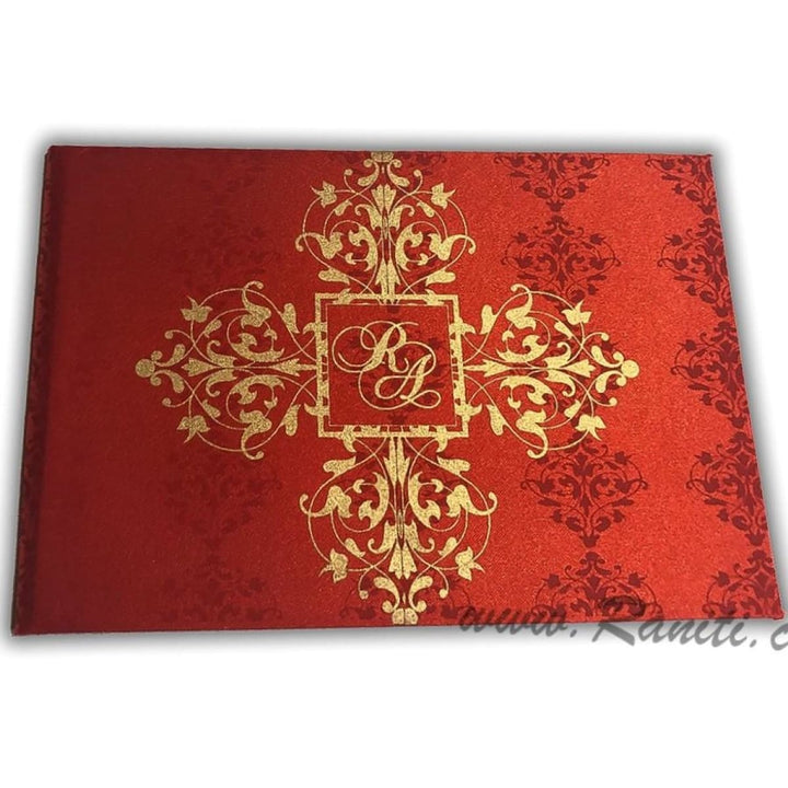 Damask Red Satin Custom Luxury Royal Wedding Invitation AMH-1 | Raniti | damask print 