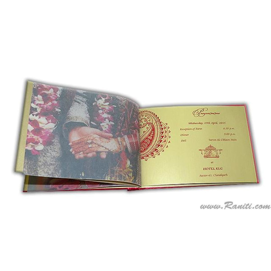 Damask Theme Red Satin Fabric Heavy Back Custom Luxury Royal Wedding Cards with Multiple Inserts AMH-1 freeshipping - Raniti LLC - Custom Invitations & Stationery