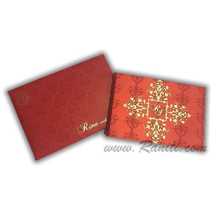 Damask Theme Red Satin Fabric Heavy Back Custom Luxury Royal Wedding Cards with Multiple Inserts AMH-1 freeshipping - Raniti LLC - Custom Invitations & Stationery