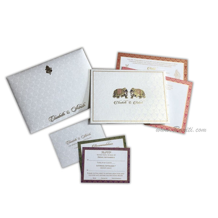 Elephant Theme Gold Foil Classic Custom Luxury Invitation Card with Multiple Inserts AM-284D freeshipping - Raniti LLC - Custom Invitations & Stationery