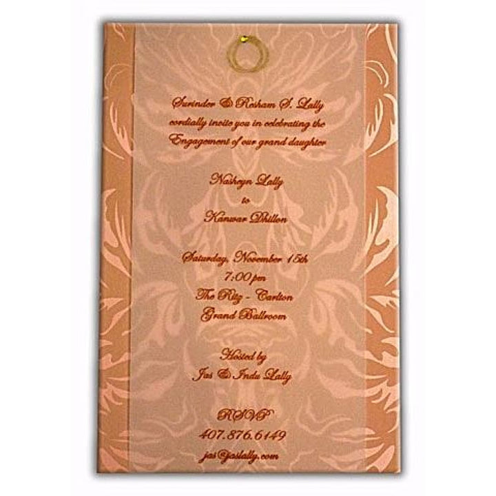 Engagement Custom Classic Invitation In Peach with Stone AMSO-70 freeshipping - Raniti LLC - Custom Invitations & Stationery