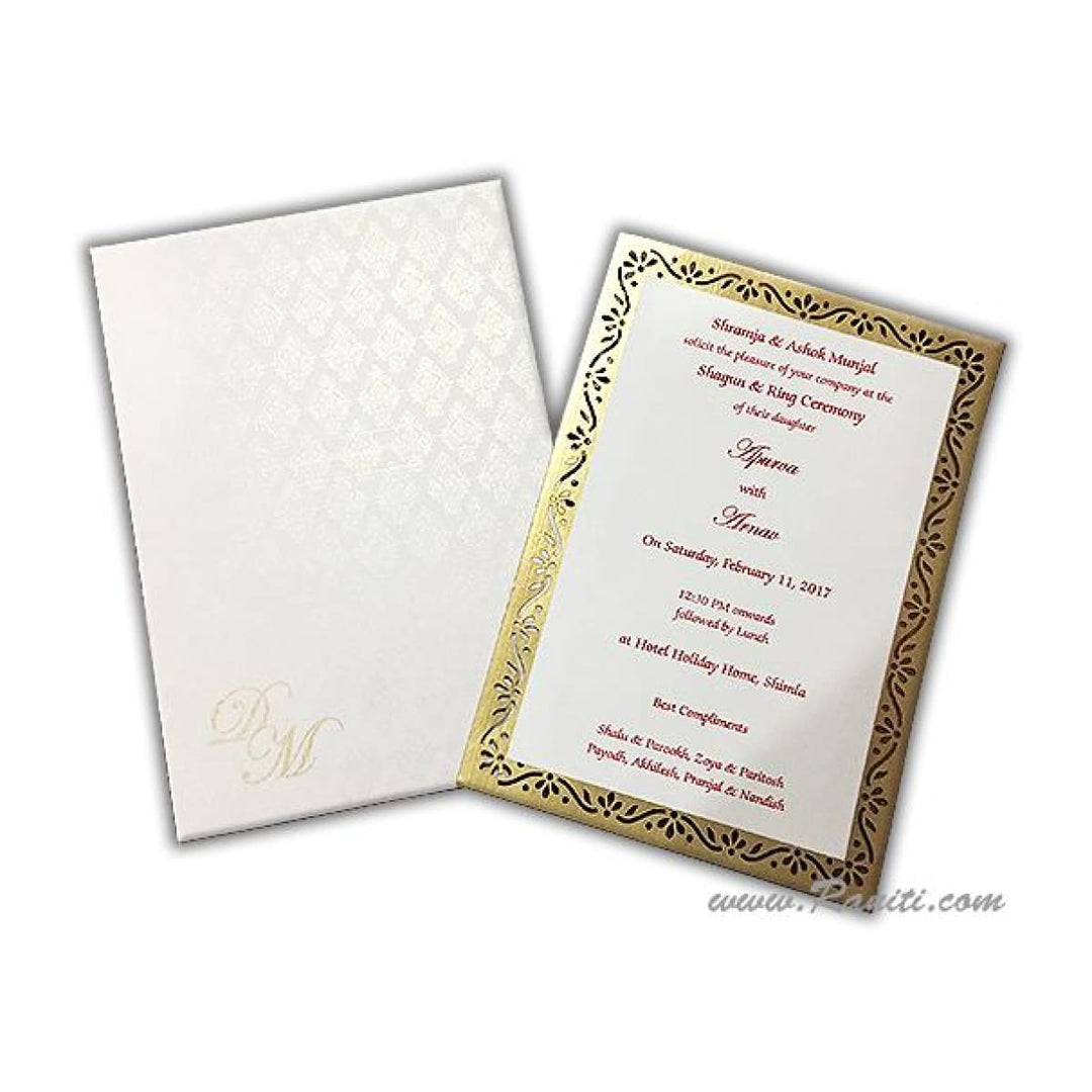 Engagement Custom Laser Cut Classic Invitation in White and Golden AMSO-267 freeshipping - Raniti LLC - Custom Invitations & Stationery