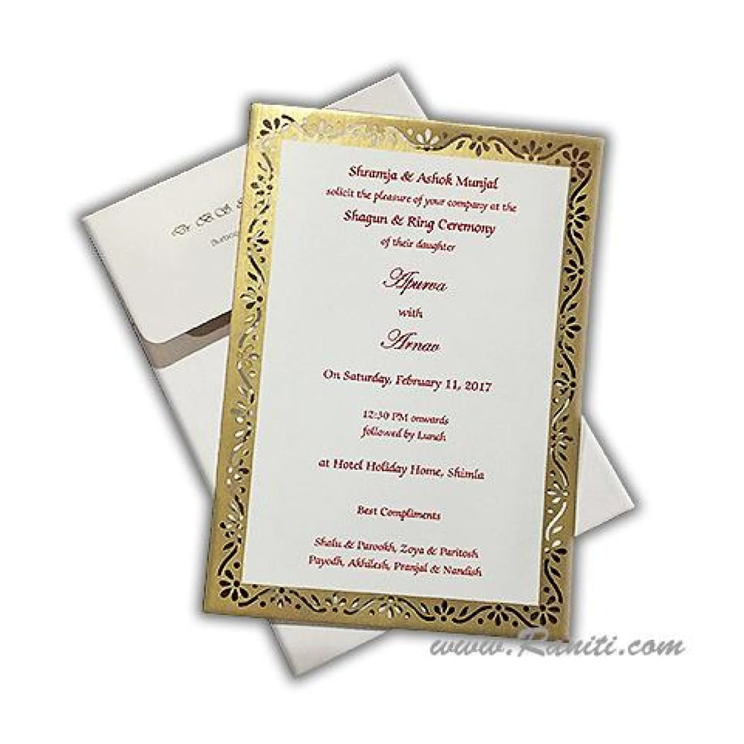 Engagement Custom Laser Cut Classic Invitation in White and Golden AMSO-267 freeshipping - Raniti LLC - Custom Invitations & Stationery