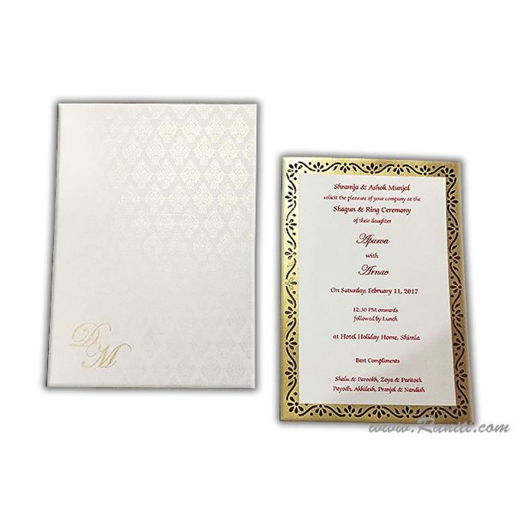 Engagement Custom Laser Cut Classic Invitation in White and Golden AMSO-267 freeshipping - Raniti LLC - Custom Invitations & Stationery