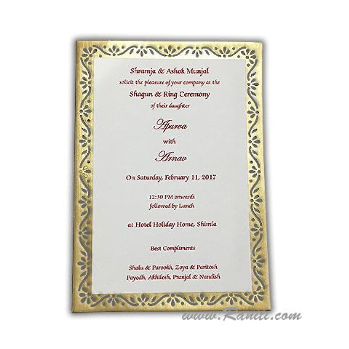 Engagement Custom Laser Cut Classic Invitation in White and Golden AMSO-267 freeshipping - Raniti LLC - Custom Invitations & Stationery