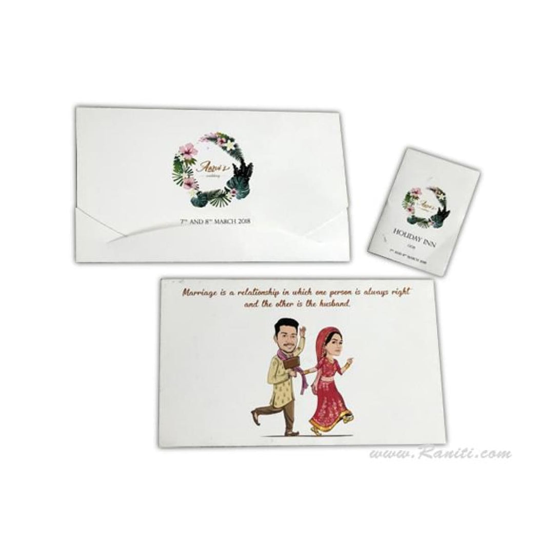 Floral & Caricature Theme Custom Wedding Event Guest Itinerary Card | Custom Personalized Wedding Stationery JVDIT-6 freeshipping - Raniti LLC - Custom Invitations & Stationery