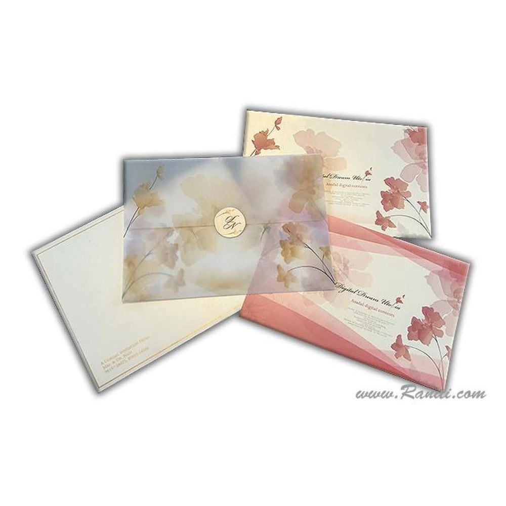 Floral Theme Custom Translucent Vellum Folder Classic Invitation Card with Matching Inserts AM-290 freeshipping - Raniti LLC - Custom Invitations & Stationery