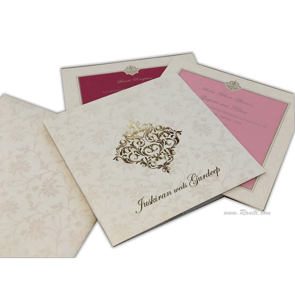 Foil Print Monogram Custom Invitation Card with Multiple Inserts | White Wedding Custom Invitation Card AM-428 freeshipping - Raniti LLC - Custom Invitations & Stationery