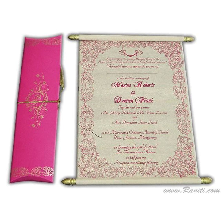 Fuchsia Pink and Cream Custom Wedding Invitation Scroll Card AMSC-18 freeshipping - Raniti LLC - Custom Invitations & Stationery