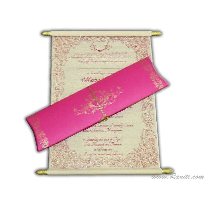 Fuchsia Pink and Cream Custom Wedding Invitation Scroll Card AMSC-18 freeshipping - Raniti LLC - Custom Invitations & Stationery