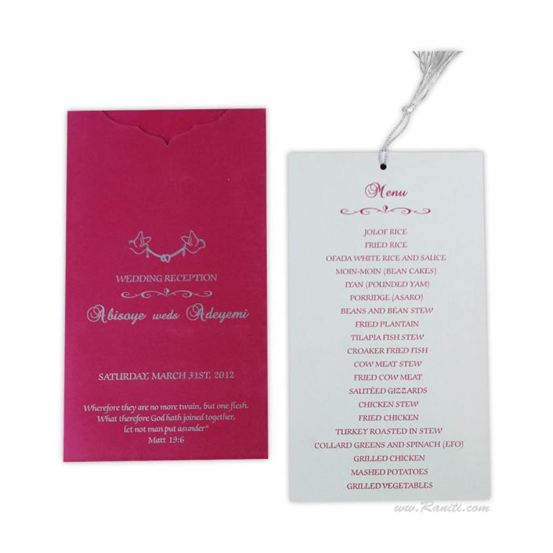 Fuchsia Pink Folder Style Custom Wedding Menu Card | Menu for Wedding | Unique Menu for Reception Dinner AMMC-3 freeshipping - Raniti LLC - Custom Invitations & Stationery