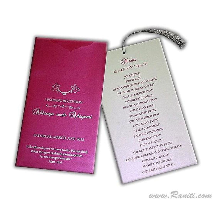 Fuchsia Pink Folder Style Custom Wedding Menu Card | Menu for Wedding | Unique Menu for Reception Dinner AMMC-3 freeshipping - Raniti LLC - Custom Invitations & Stationery