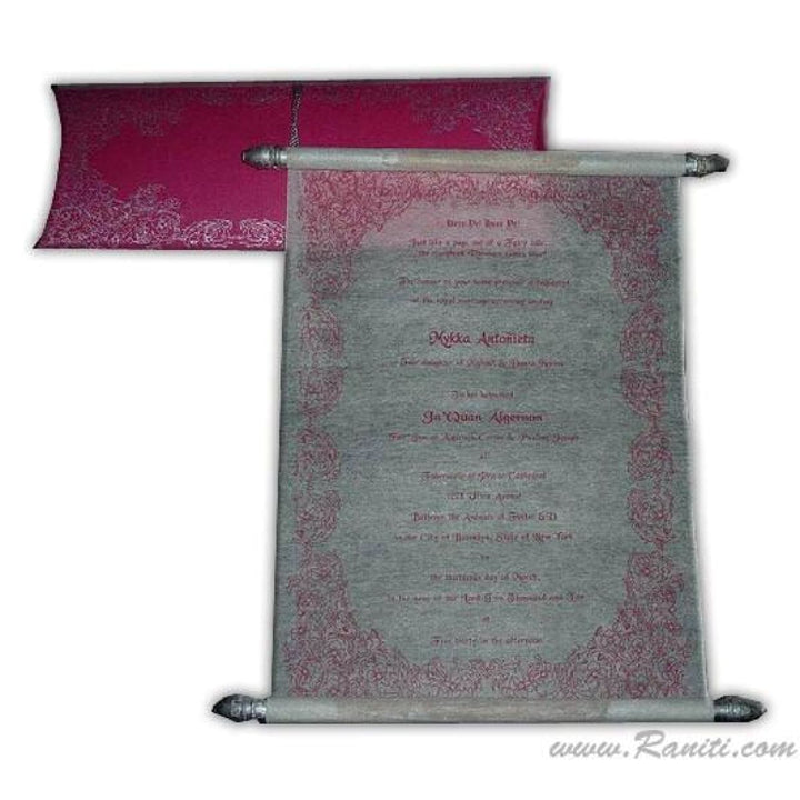 Fuchsia Pink Quinceañera, Bat Mitzvah Custom Scroll Invitation Card AMSC-8 freeshipping - Raniti LLC - Custom Invitations & Stationery