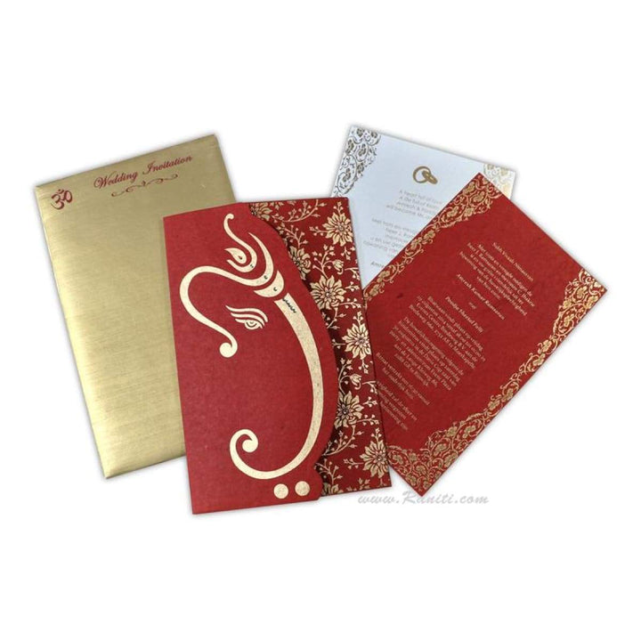 Ganesh Design Hindu Wedding Custom Invitation Card Kankotri AM-211 freeshipping - Raniti LLC - Custom Invitations & Stationery