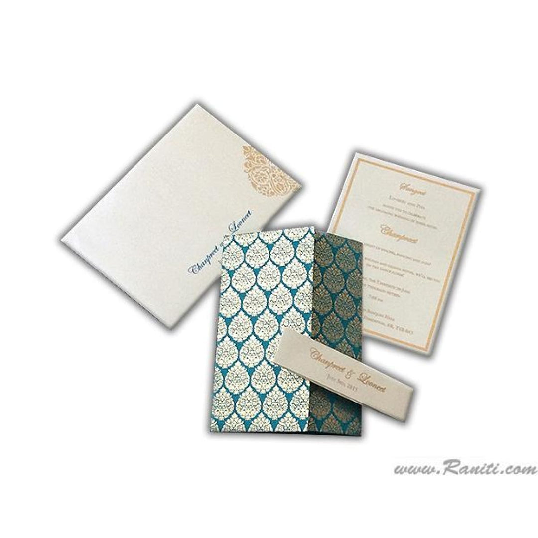 Gate Fold Teal and White Custom Invitation Card with Belly Band | Teal Belly Band Custom Invitation Card AM-181 freeshipping - Raniti LLC - Custom Invitations & Stationery