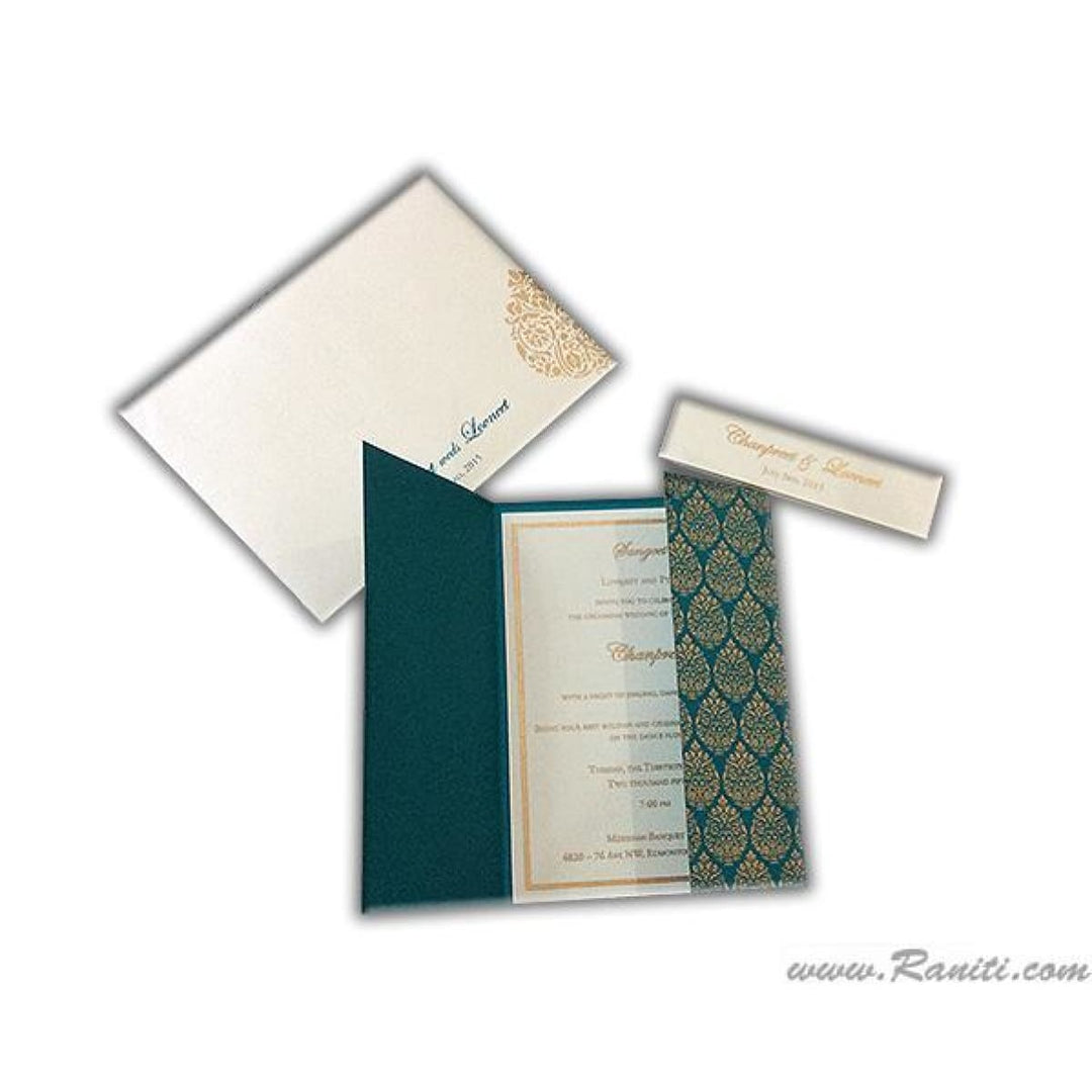 Gate Fold Teal and White Custom Invitation Card with Belly Band | Teal Belly Band Custom Invitation Card AM-181 freeshipping - Raniti LLC - Custom Invitations & Stationery