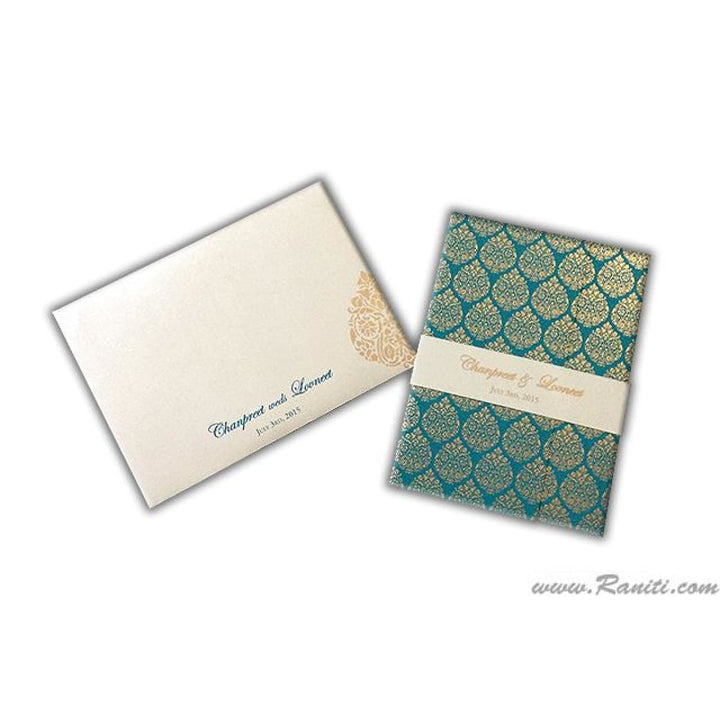 Gate Fold Teal and White Custom Invitation Card with Belly Band | Teal Belly Band Custom Invitation Card AM-181 freeshipping - Raniti LLC - Custom Invitations & Stationery