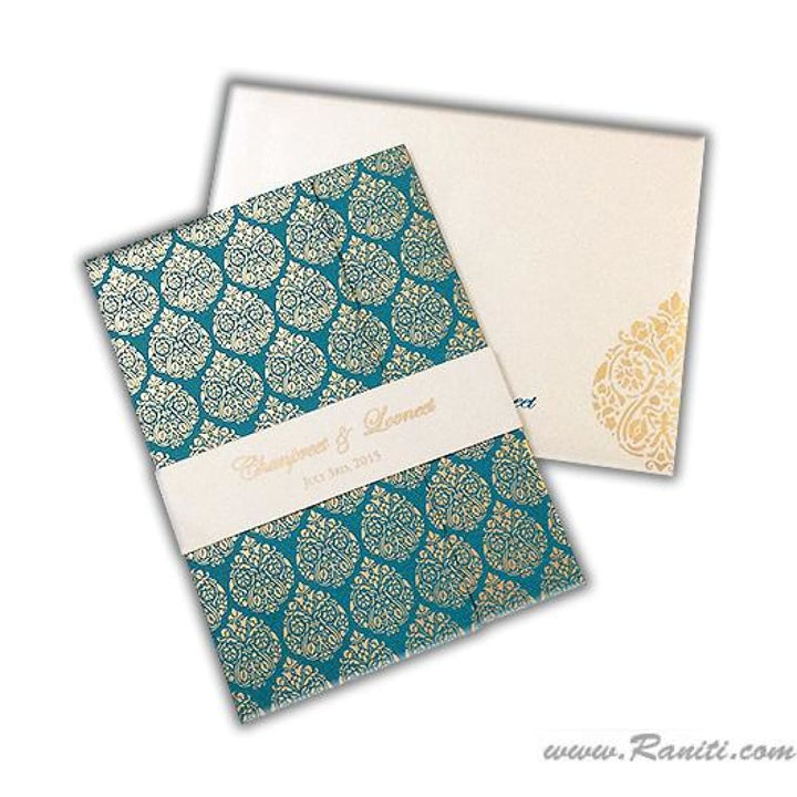 Gate Fold Teal and White Custom Invitation Card with Belly Band | Teal Belly Band Custom Invitation Card AM-181 freeshipping - Raniti LLC - Custom Invitations & Stationery