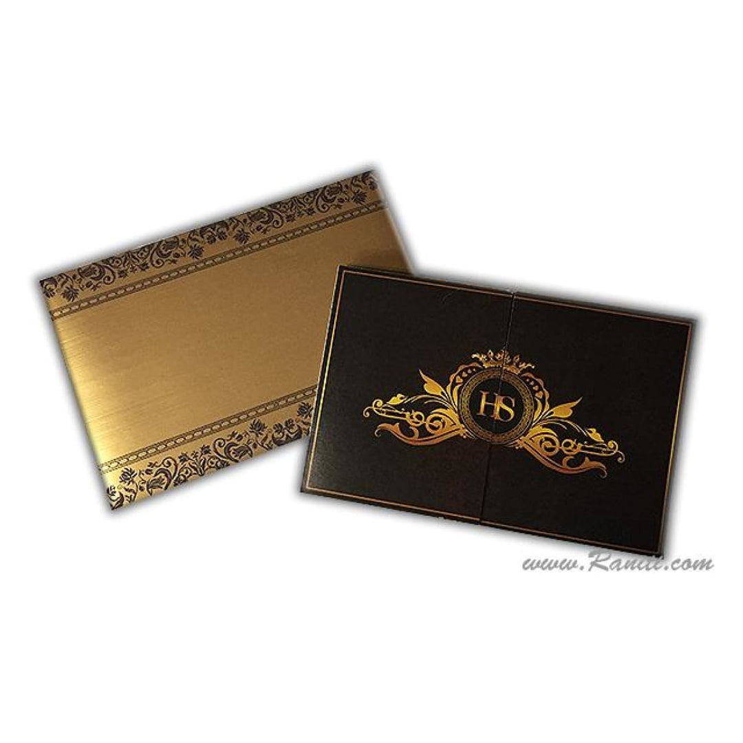 Gatefold Dark Brown and Gold Digital Custom Invitation Card with Unique Inserts for Events AM-264 freeshipping - Raniti LLC - Custom Invitations & Stationery