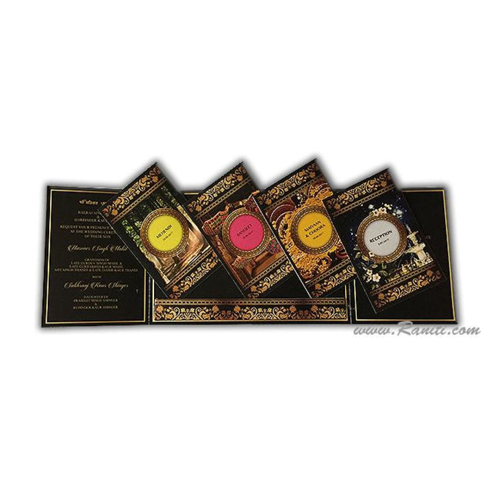 Gatefold Dark Brown and Gold Digital Custom Invitation Card with Unique Inserts for Events AM-264 freeshipping - Raniti LLC - Custom Invitations & Stationery