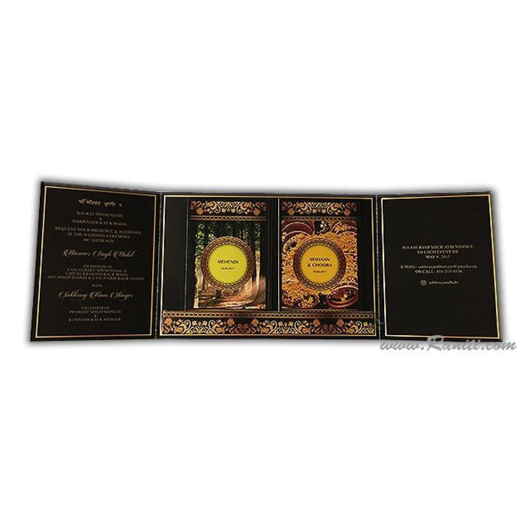 Gatefold Dark Brown and Gold Digital Custom Invitation Card with Unique Inserts for Events AM-264 freeshipping - Raniti LLC - Custom Invitations & Stationery