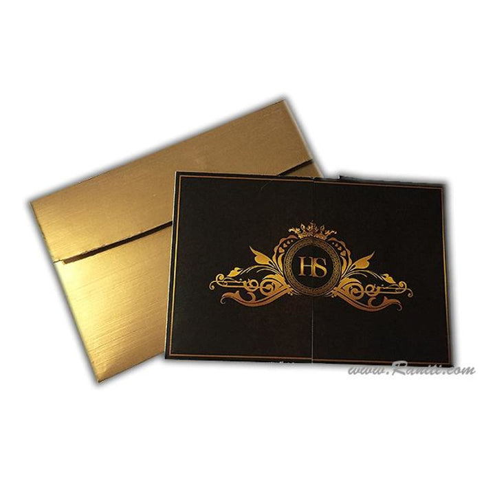 Gatefold Dark Brown and Gold Digital Custom Invitation Card with Unique Inserts for Events AM-264 freeshipping - Raniti LLC - Custom Invitations & Stationery