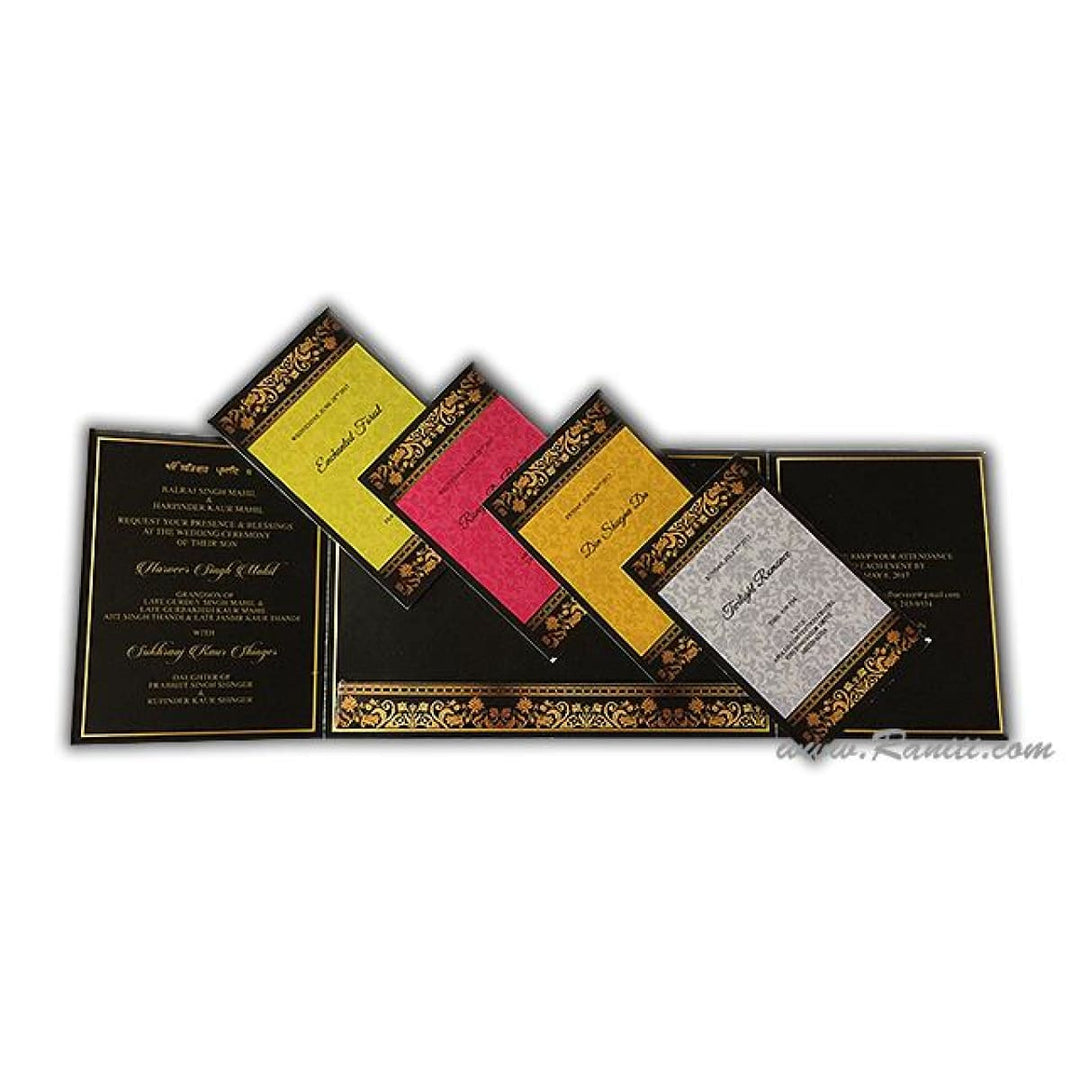 Gatefold Dark Brown and Gold Digital Custom Invitation Card with Unique Inserts for Events AM-264 freeshipping - Raniti LLC - Custom Invitations & Stationery