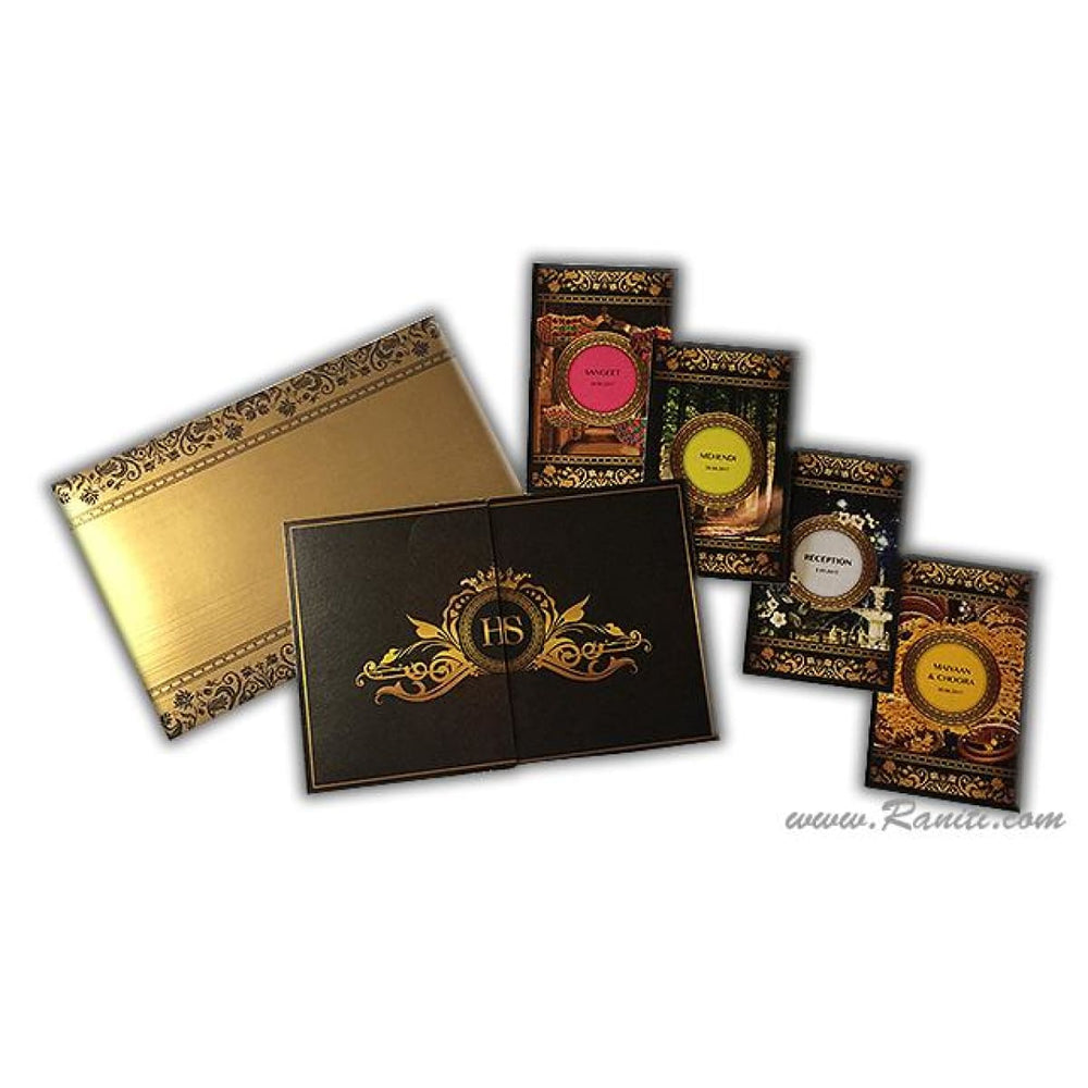 Gatefold Dark Brown and Gold Digital Custom Invitation Card with Unique Inserts for Events AM-264 freeshipping - Raniti LLC - Custom Invitations & Stationery