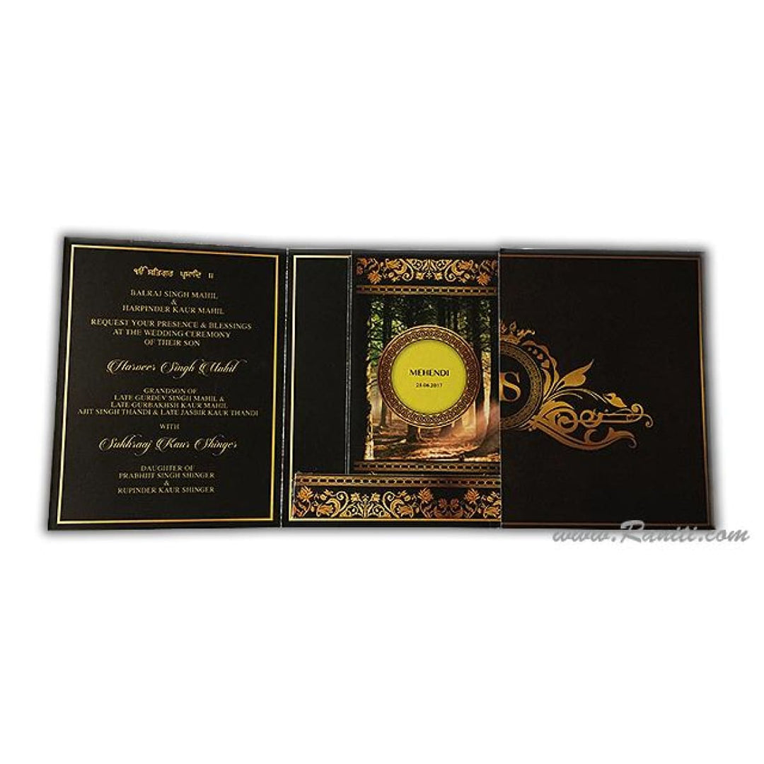 Gatefold Dark Brown and Gold Digital Custom Invitation Card with Unique Inserts for Events AM-264 freeshipping - Raniti LLC - Custom Invitations & Stationery