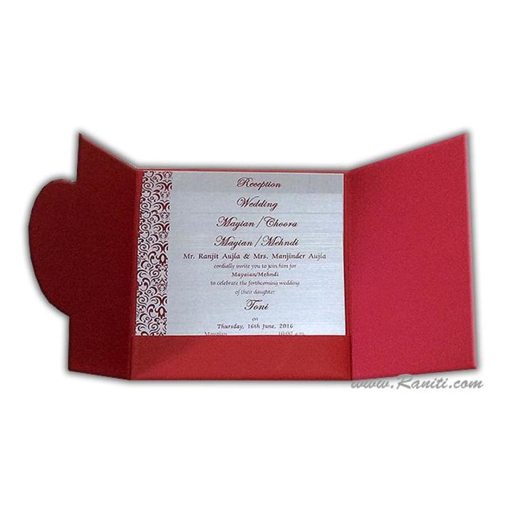 Gatefold His and Her Red and Silver Custom Invitation Card, Bride & Groom Invitation AM-232 freeshipping - Raniti LLC - Custom Invitations & Stationery