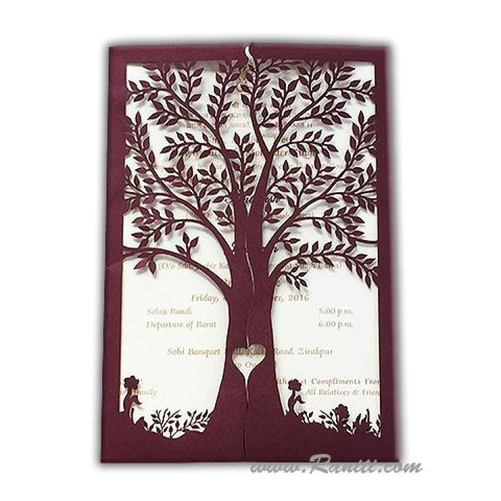 Gatefold Tree Design Laser Cut Golden and Blue Custom Invitation Card with Cascading Inserts AML-194 freeshipping - Raniti LLC - Custom Invitations & Stationery