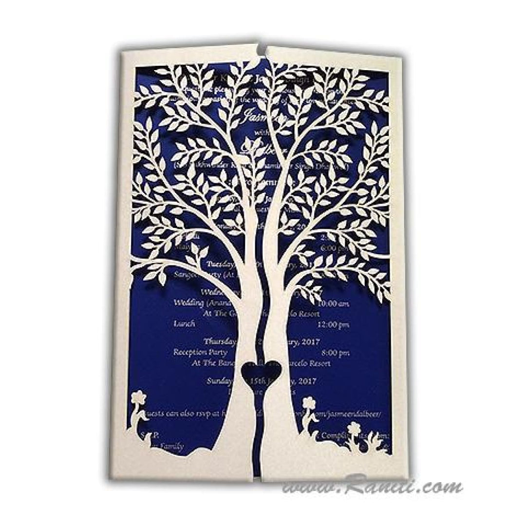 Gatefold Tree Design Laser Cut Golden and Blue Custom Invitation Card with Cascading Inserts AML-194 freeshipping - Raniti LLC - Custom Invitations & Stationery